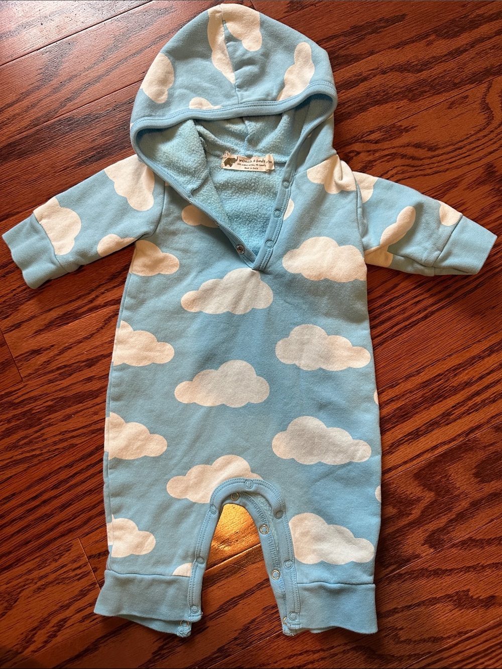 Monica + Andy Blue Cloud Hooded One-Piece Romper